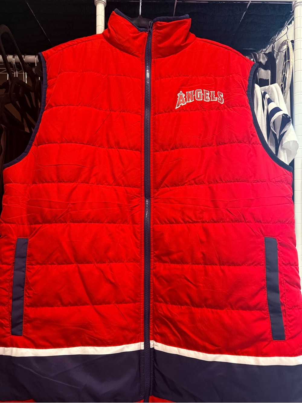 Angels Red Puffer Vest with Navy Trim